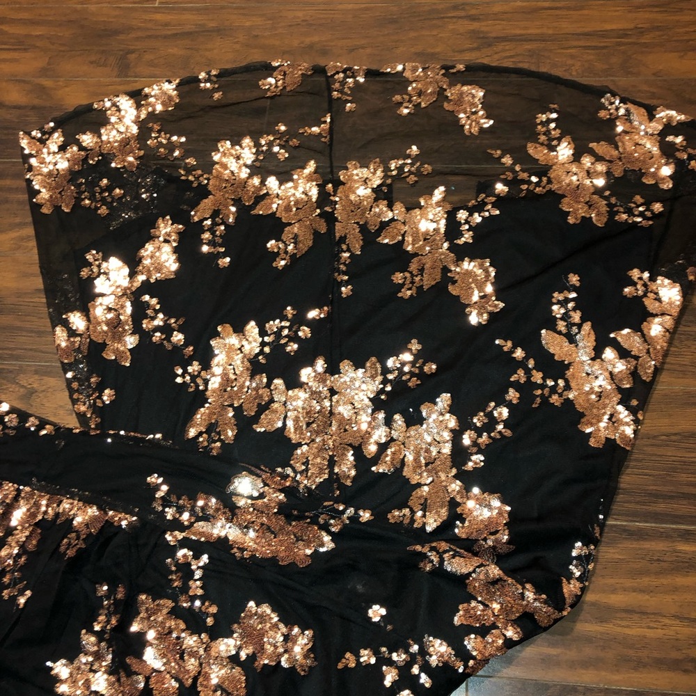 Black Gown/ Evening Dress w Gold Sequins